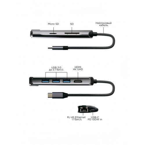 Адаптер VLP Infinity USB-C Hub 8 в 1, графит
